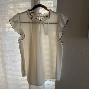 Loft Outlet White Ruffle Sleeve Blouse